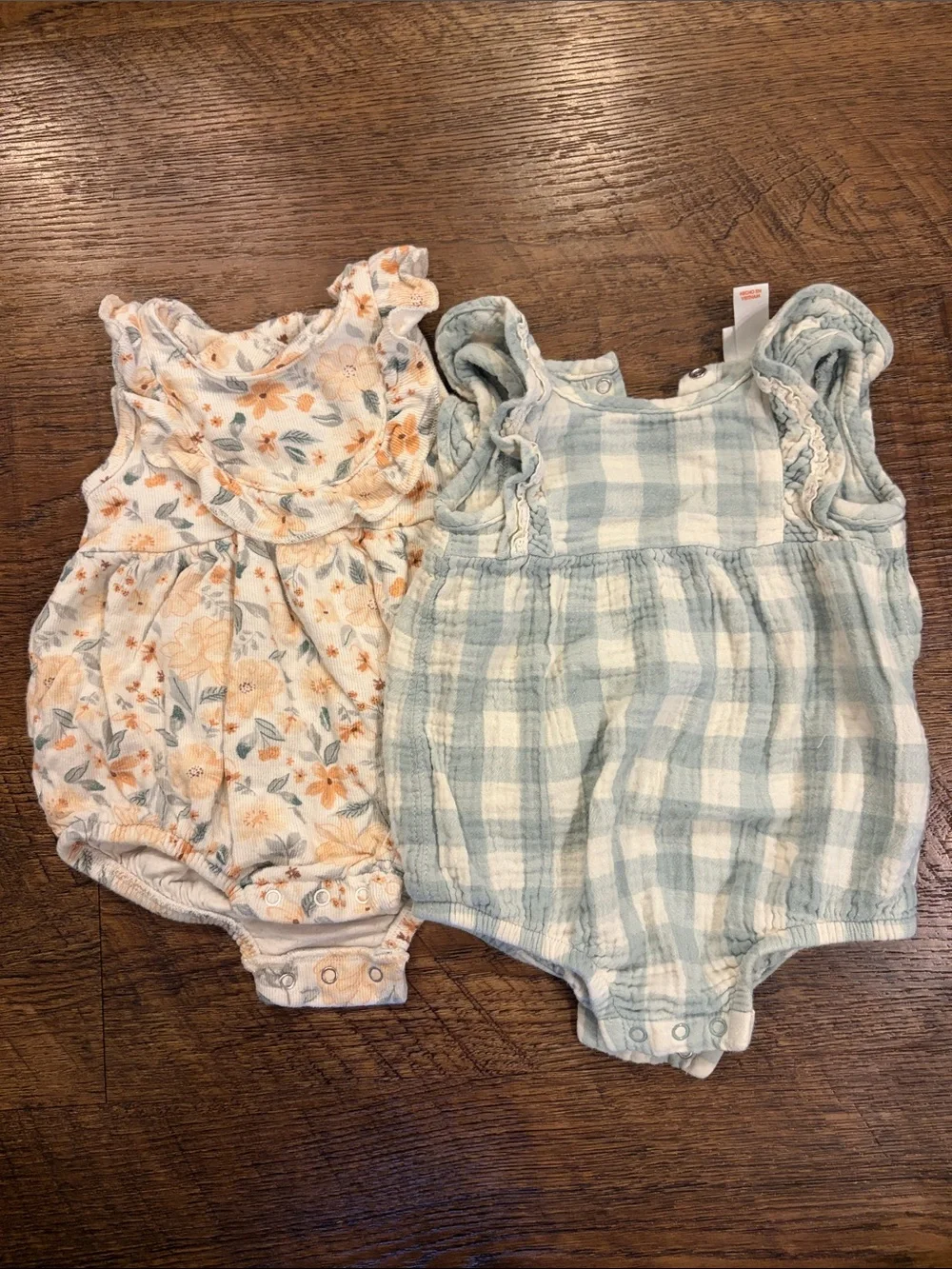 Set of two baby girl bubble rompers - size 6-9 M